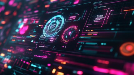 Obraz premium AI-driven analytics displayed on a digital interface with vivid colors and graphs.