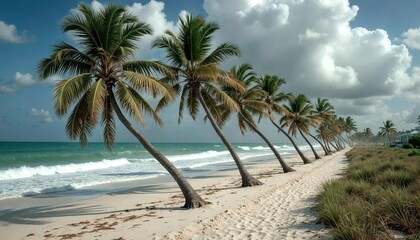 Fototapeta premium Palm Trees Battling Hurricane Milton's Winds