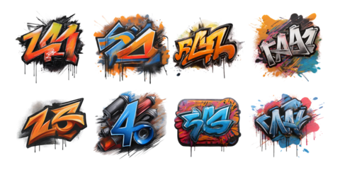 Colorful Graffiti Art Collection on Transparent Background