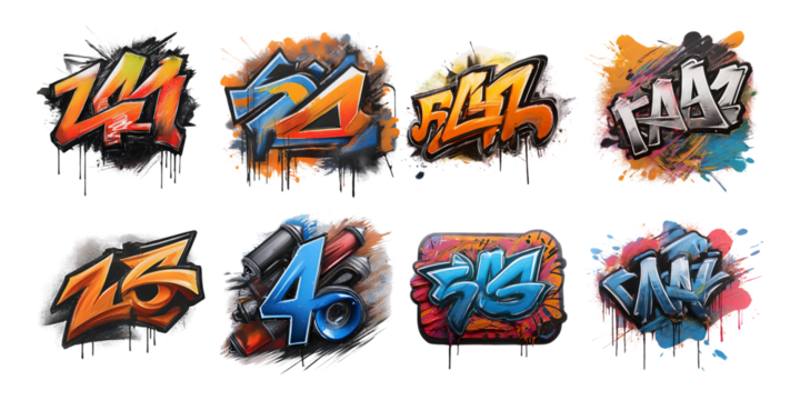 Colorful Graffiti Art Collection on Transparent Background