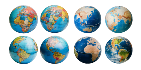 Colorful Globes on Transparent Background