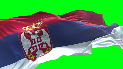 Fototapeta premium Serbia flag - 3D realistic waving flag on green screen background for chroma key