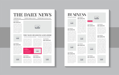 Daily newspaper journal design template layout or vintage newspaper design template layout