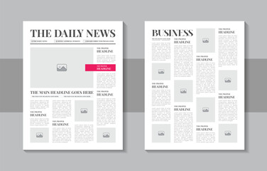 Print ready newspaper template layout design with headlines, daily advertising, magazine page or newspaper print template design with red and black element