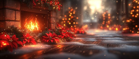 Cozy Winter Scene, Warm Lights, Christmas Flowers
