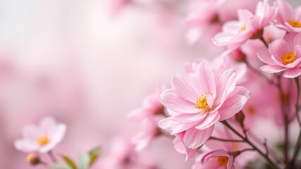 Fototapeta premium Minimalist pink flower background with soft focus, perfect for romantic or feminine designs, concept, beauty