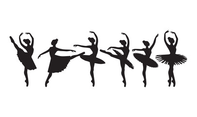 Set of ballerina vector silhouettes on white.