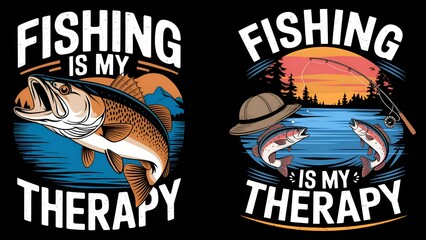 Obraz premium Fishing themed tshirt desig with fishing is my therapy typography