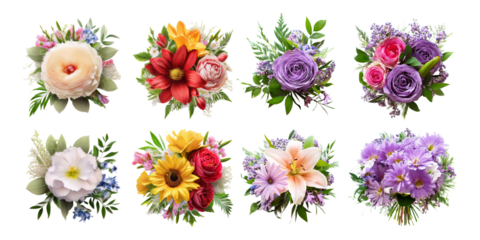 Colorful Floral Arrangements on Transparent Background