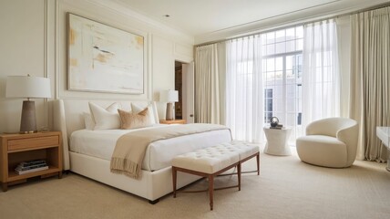 Fototapeta premium the living room of a home features a large painting by person.