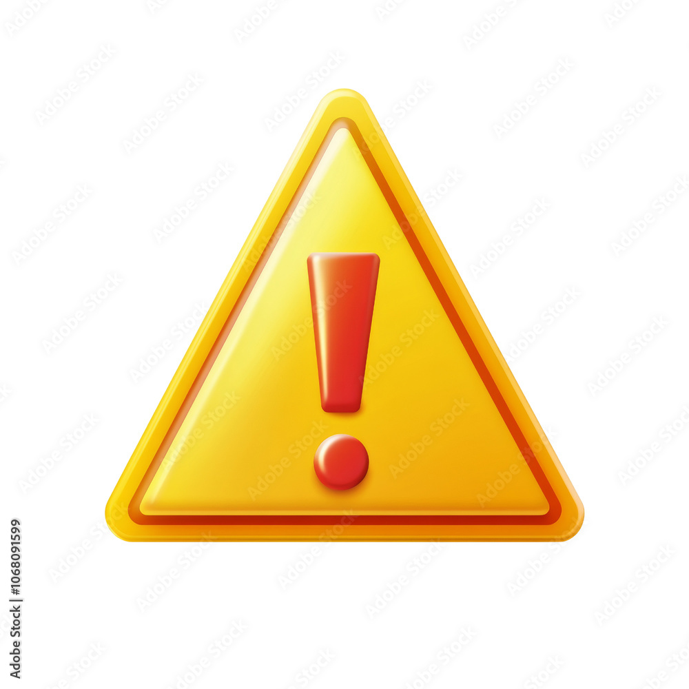 Poster 3d yellow triangle alert icon with exclamation mark