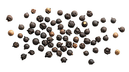 Black peppercorns isolated on transparent background