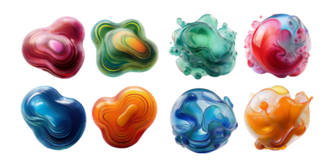 Colorful Fluid Shapes on Transparent Background