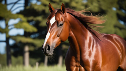 Obraz premium a horse with a white spot on its head.
