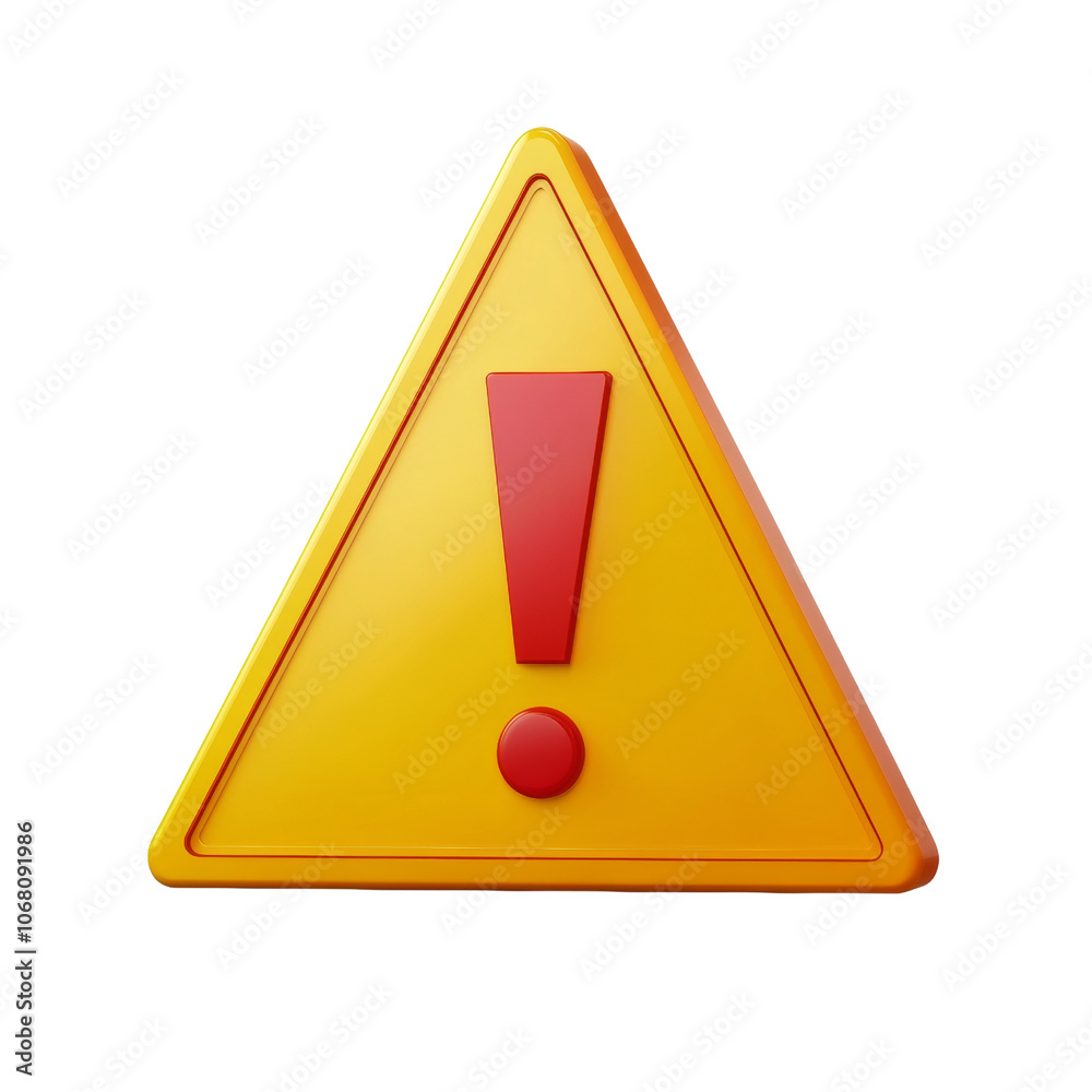 Poster 3d yellow triangle alert icon with exclamation mark