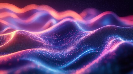 Fototapeta premium Abstract Digital Waves with Vibrant Neon Colors and Dynamic Light Patterns in a Futuristic Landscape