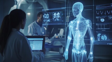 Digital healthcare supported by AI algorithms analyzing patient records.