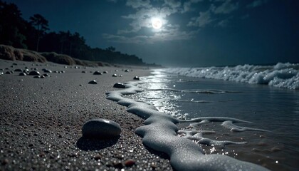 Storm Surge at Night on Beach