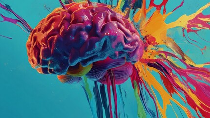 Self-learning AI represented by a colorful digital brain interface.