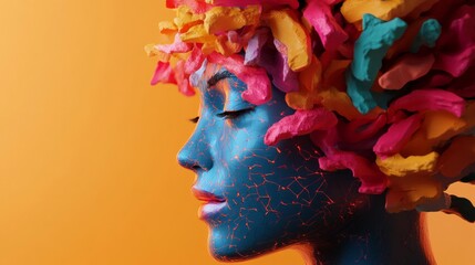 Self-learning AI represented by a colorful digital brain interface.