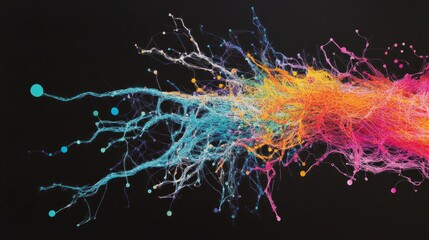 Self-learning AI technology visualized as colorful neural pathways.