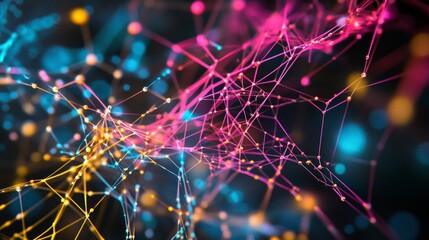 Self-learning AI technology visualized as colorful neural pathways.