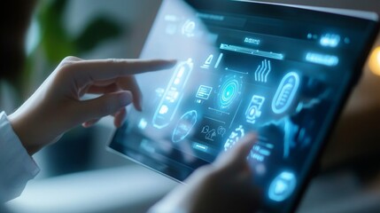 Virtual assistant powered by AI helping a user with daily tasks on a digital screen.