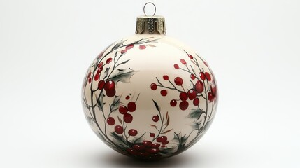 A classic wooden Christmas ornament with hand-painted details, standing out on a clear white background.