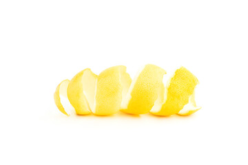 Yellow lemon peel isolated on white background, Fresh lemon peel