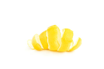 Yellow lemon peel isolated on white background, Fresh lemon peel