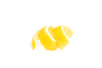 Yellow lemon peel isolated on white background, Fresh lemon peel