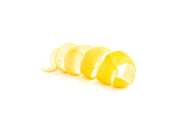 Yellow lemon peel isolated on white background, Fresh lemon peel