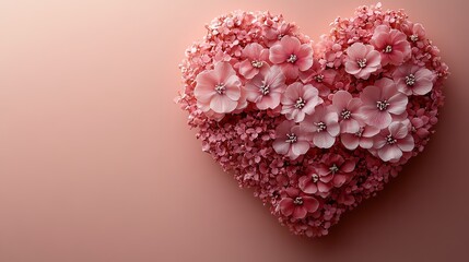 Obraz premium A heart-shaped design made of flowers on a pink background, celebrating love for Valentine’s or wedding themes.