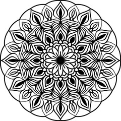 Decorative Mandala design line art, traditional Diwali Rangoli art for PowerPoint presentation.