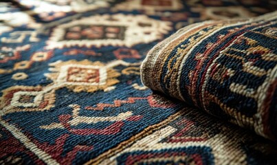 A close-up of a patterned rug. AI.