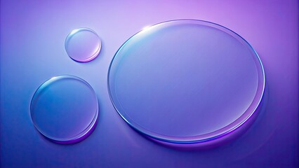 Translucent glass background with violet blue gradient and simple round flat shapes ,  render, abstract, geometric, backdrop