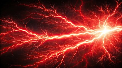 Obraz premium Electric red lightning striking with powerful effect in a long shot view, electric, red, lightning, striking, powerful