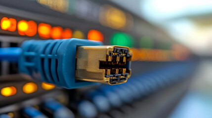internet cable, symbolizing connectivity, data flow, and global communication. This image reflects modern technology linking networks across the world