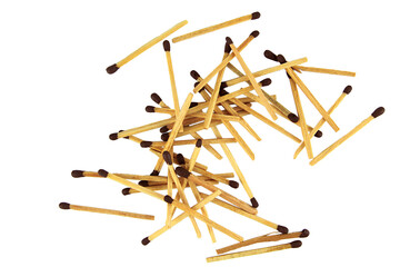 wooden matches, burnt matches, box of matches isolated on white or transparent background