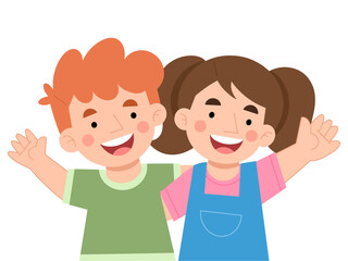 Illustration of happy children hugging