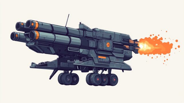 A shipborne anti-aircraft missile system is illustrated in a stylized vector.