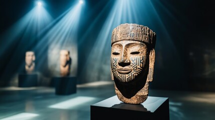 A traditional artifact displayed in a modern setting under a spotlight symbolizing the fine line between respect and appropriation