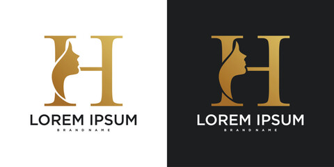 Initial letter H monogram logo design and silhouette of a woman's face. Premium Vector