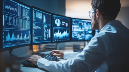 Obraz premium Scientist analyzing data in modern laboratory