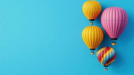 Fototapeta premium Colorful hot air balloons flying against a bright blue sky.