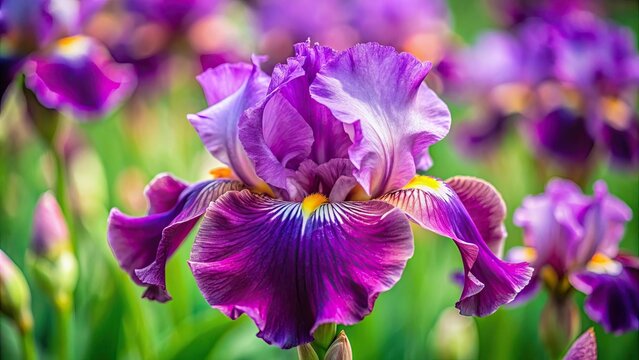 Purple bearded German Iris with vibrant blooms , flowers, purple, garden, botanical, spring, plant, flora, nature, blossom