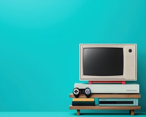 Small TV on a stand with video game console, for a retro entertainment setup