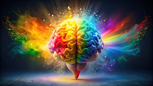 Rainbow human brain exploding with creative inspiration on World Mental Health Day , rainbow