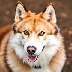 Fototapeta premium Portrait of cute dog looking at camera. Close-up of a cute dog. Close-up dog portrait.
