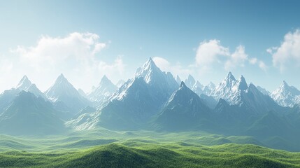 Fototapeta premium Majestic mountain landscape with lush greenery and clear blue skies.